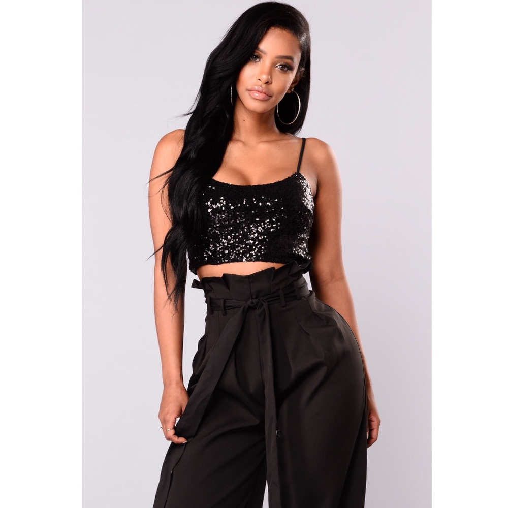 Crop Black Sequin Top